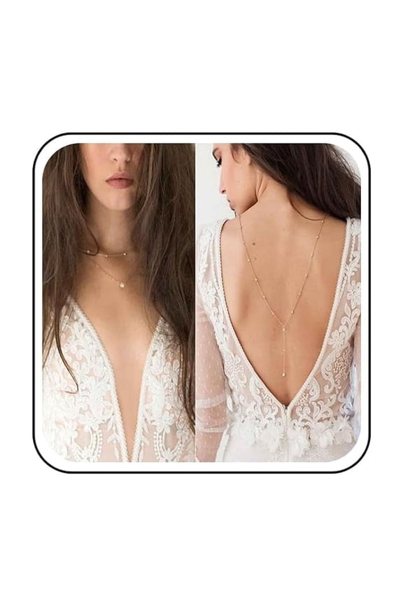 Boho Crystal Back Chain Necklace Rhinestone Backdrop Necklace Gold Cz Bridal Back Drop Chain Summer Beach Body Chain Body Jewelry for Women (Gold)[b039]