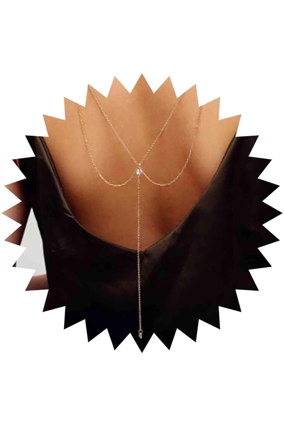 Boho Crystal Back Drop Necklace Cz Tassel Back Necklace Gold Long Back Chain Necklace Bridal Lariat Chain Necklace Minimalist Rhinestone Pendant Necklace Chain Jewelry for Women