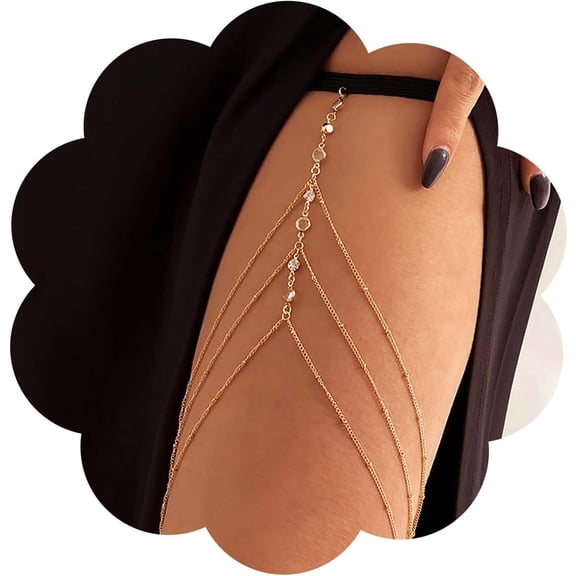 Boho Crystal Bead Leg Chain Cross Leg Thigh Chain Gold Cz Thigh Chain Elastic Black Thigh Chain Rhinestone Leg Body Chain Jewelry for Women