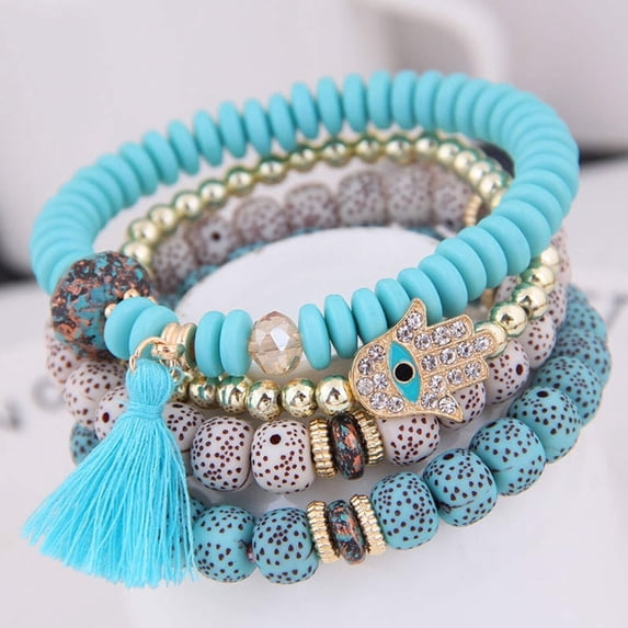 Boho Crystal Charm Bracelet Set - Multilayer Beaded Bracelets for Women