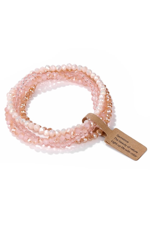 Boho Crystal Bracelet Set of 4pcs/set,4mm Beads Stackable Layering Stretch Bracelets for Women, Friendship Gifts