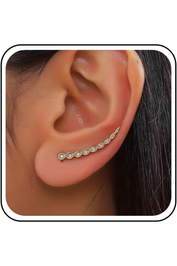 Boho Crystal Ear Climber Earrings Gold Rhinestone Crawler Earrings Vintage Cluster Crystal Stud Earrings Cz Climbing Earrings Jewelry for Women