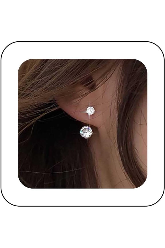 Boho Crystal Ear Jacket Earrings Silver Gemstone Stud Earrings Sparkling Cz Earrings Double Rhinestone Earrings Cz Front Back Earrings Jewelry for Women