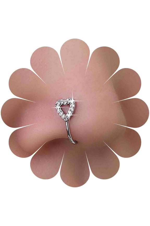 Boho Crystal Heart Nose Ring Gold Rhinestone Heart Fake Nose Ring Hollow Heart Clip On Nose Ring Heart Love Fake Septum Nose Ring U Shaped Non Pierced Nose Ring Hoop Jewelry for Women