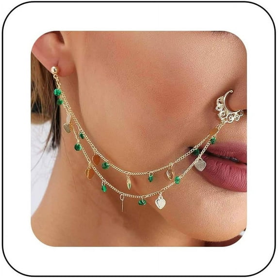 Boho Crystal Nose To Ear Chain Colorful Flower Nose Ring Gold Cz Nose Pins Non Pierced Nose Ring Daisy Flower Nose Pins Hoop Chain Dance Party Nose Indian Jewelry for Women(Flower)
