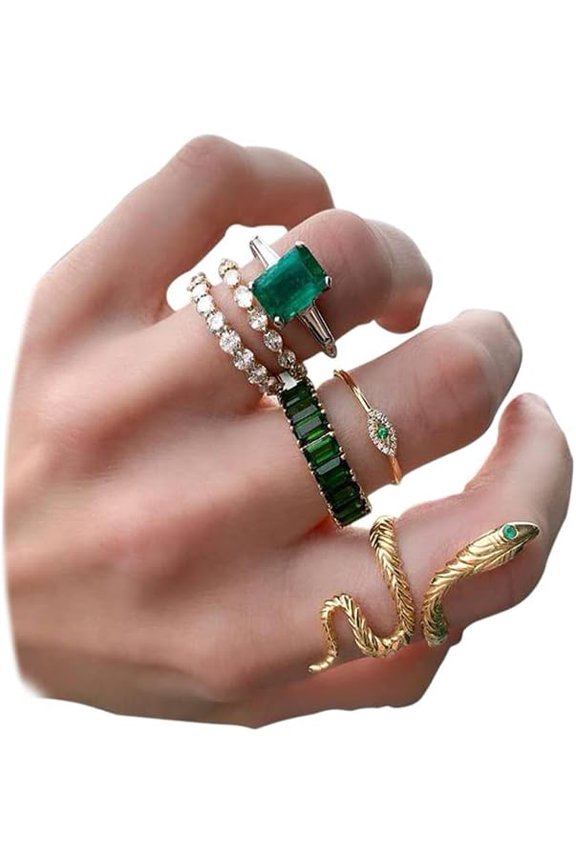 Boho Crystal Snake Rings Set,Stacking Rings Set, Knuckle Ring Set, Stackable Midi Cuff Rings, Retro Joint Finger Rings, Gold Plated Animal Rings for Women Mothers Day Gifts