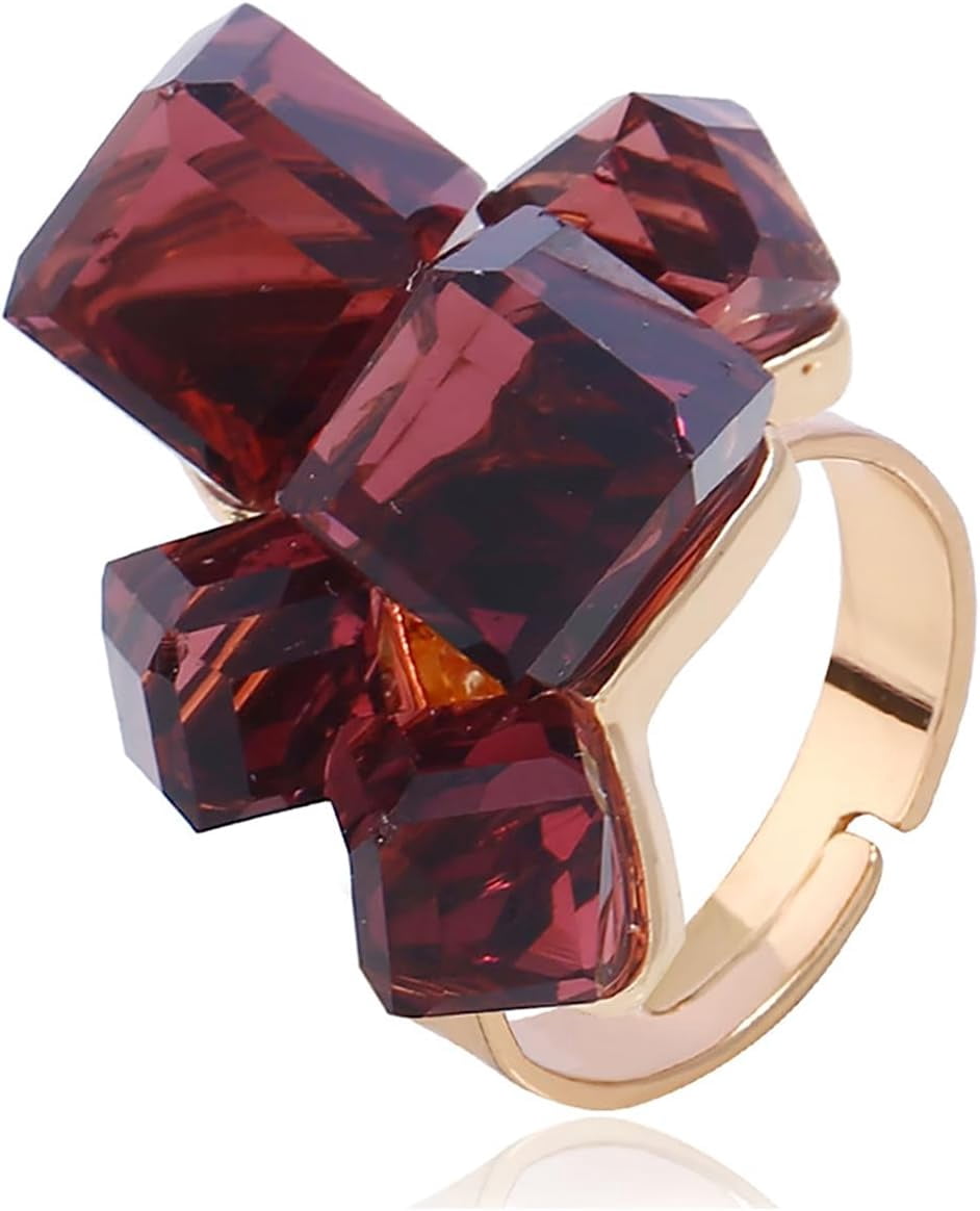 Boho Square Crystal Statement Ring - Gold Plated Adjustable Geometric Ring For Women