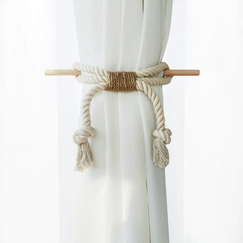 Boho Curtain Tiebacks Bow Rustic Holdbacks for Drapes Natural Cotton ...