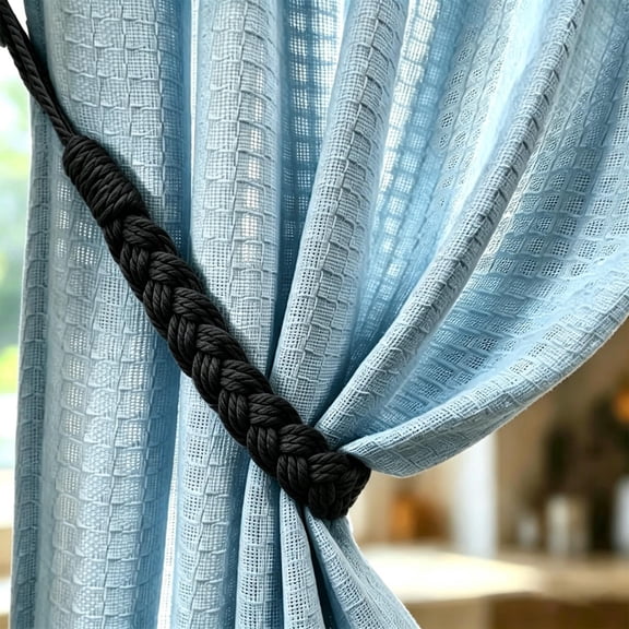 Boho Curtain Tiebacks, Woven Cotton Rope Drapery Holdbacks Rustic Farmhouse Window Curtain Holders No Drill Decorative Curtain Accessories 25.98 Inch