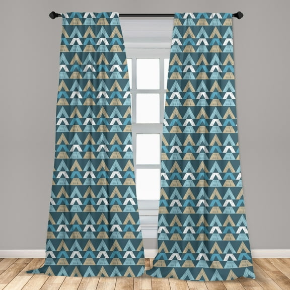 Boho Curtains 2 Panels Set, Horizontal Borders with Sketchy Triangle Shapes Retro Scribble Art Tribal Pattern, Window Drapes for Living Room Bedroom, 56"W X 95"L, Multicolor, by Ambesonne