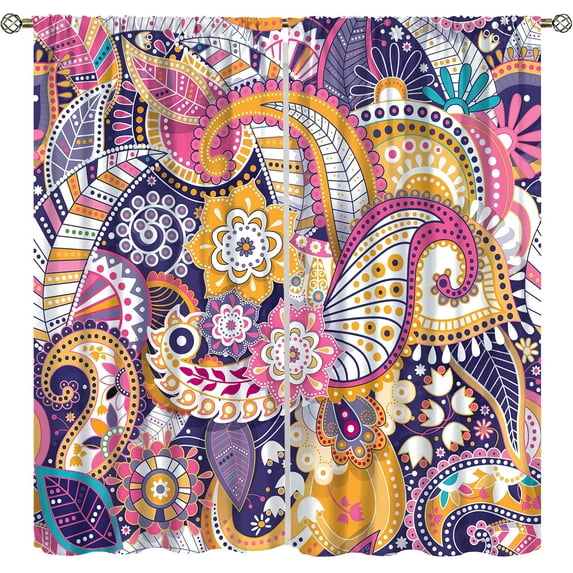 Boho Curtains, Abstract Pelis Boho Brown Vintage Floral Ethnic Tribal Blossom Print, Blackout Curtains for Bedroom Living Room42X84x2 Inch