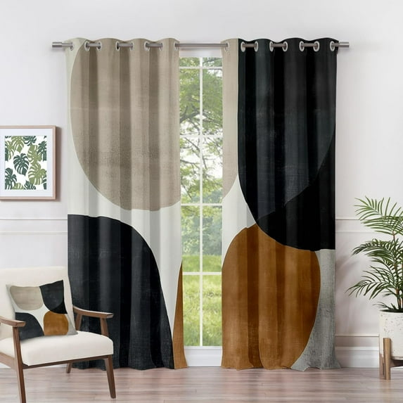 Boho Curtains- Mid Century Mordern Geometric Abstract Patterned Blackout Curtains For Living Room Bedroom, Room Darkening Grommet Drapes Window Treatments-52"W x 63"L (Pack of 2)