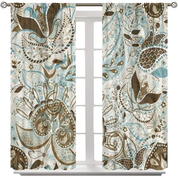 Boho Curtains, Peris Flower Print Pattern Home Window Treatments, Bedroom Living Room Kitchen Office Blackout Curtains42X84x2 Inch