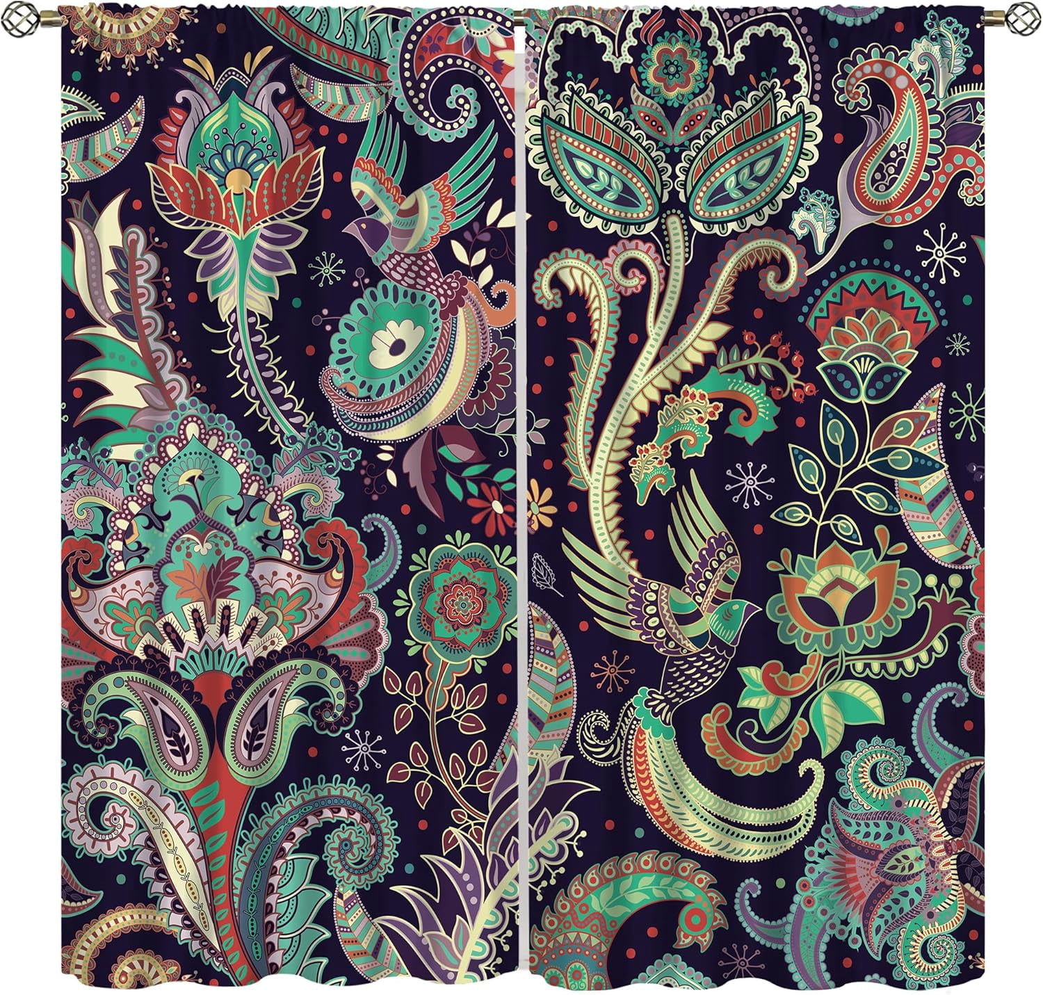 Boho Curtains, Traditional Geometric Ethnic Style Beautiful Floral Pattern, Blackout Curtains Living Room Bedroom Dim Room, 2 Panel Set, 42X84x2 in.
