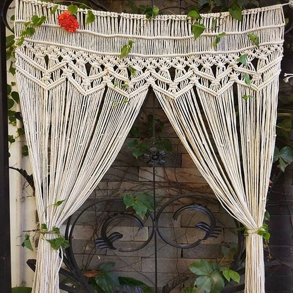 Boho Curtains Wall Hanging Handmade Braid Tapestry Window Curtains Bohemian Decor Tassel Woven Wall Backdrop Arch Boho Wall Decor 78.74*40 in