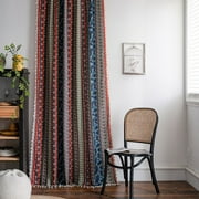Boho Curtains With Beige Tassels Cotton Linen Semi-darkening Curtains Set of 2 59 W x 87 L