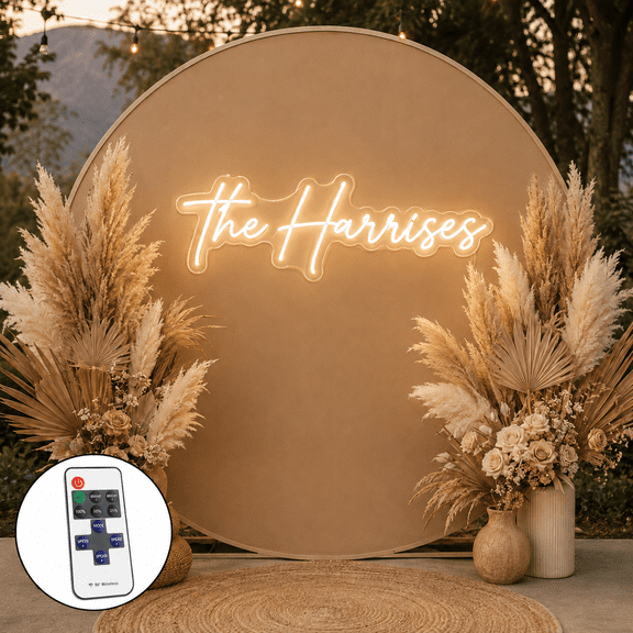 Boho Neon Sign with Remote Control and Switch Option, Last Name Style LED Wedding Light for Ceremony Backdrop, Reception Wall Decor & Couple Gift