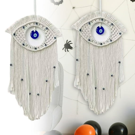 Boho Cute Ghost Halloween Decor, Handmade Woven Hanging Ornaments for Indoor and Outdoor Party Decorations, Fall Spooky Decor for Home Front Door, Window, Wall, Yard, Tree, Car, and Garage