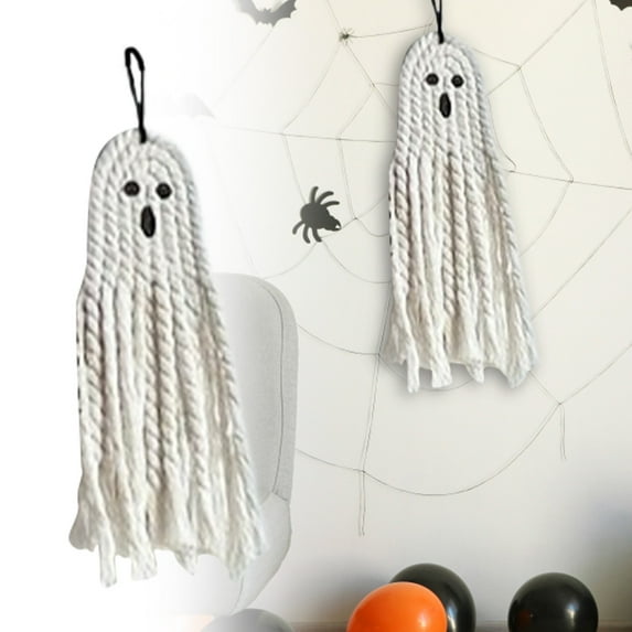 Boho Cute Ghost Halloween Decor, Handmade Woven Hanging Ornaments for Indoor and Outdoor Party Decorations, Fall Spooky Decor for Home Front Door, Window, Wall, Yard, Tree, Car, and Garage