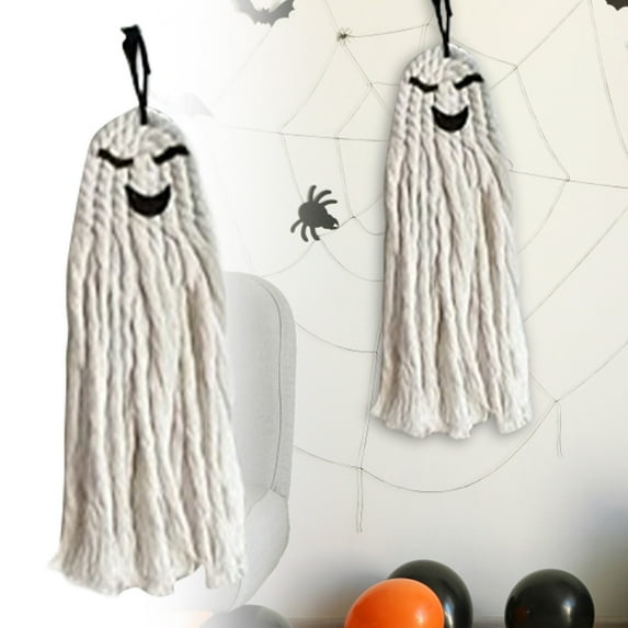 Boho Cute Ghost Halloween Decor, Handmade Woven Hanging Ornaments for Indoor and Outdoor Party Decorations, Fall Spooky Decor for Home Front Door, Window, Wall, Yard, Tree, Car, and Garage