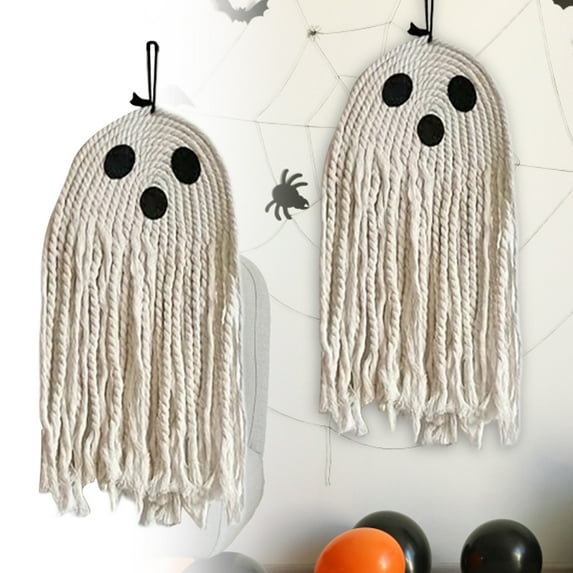 Boho Cute Ghost Halloween Decor, Handmade Woven Hanging Ornaments for Indoor and Outdoor Party Decorations, Fall Spooky Decor for Home Front Door, Window, Wall, Yard, Tree, Car, and Garage