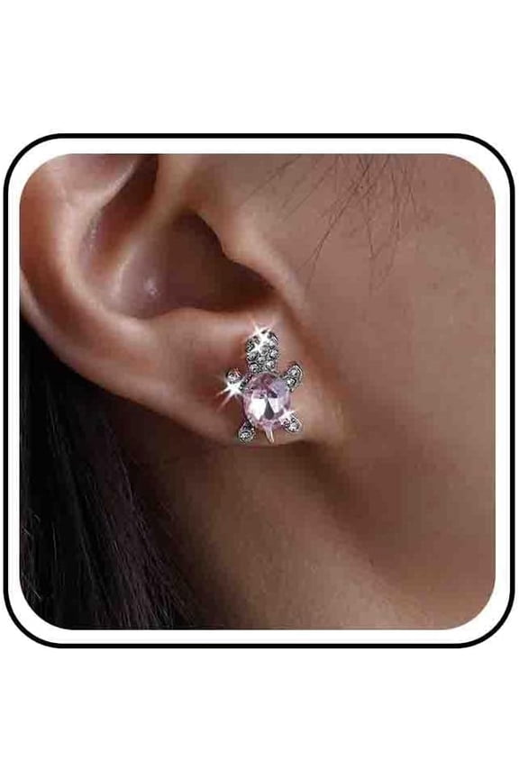 Boho Cute Green Crystal Turtle Stud Earrings Diamond CZ Rhinestone Sea Turtle Earrings Oval Emerald Tortoise Animal Studs Ocean Jewelry for Women