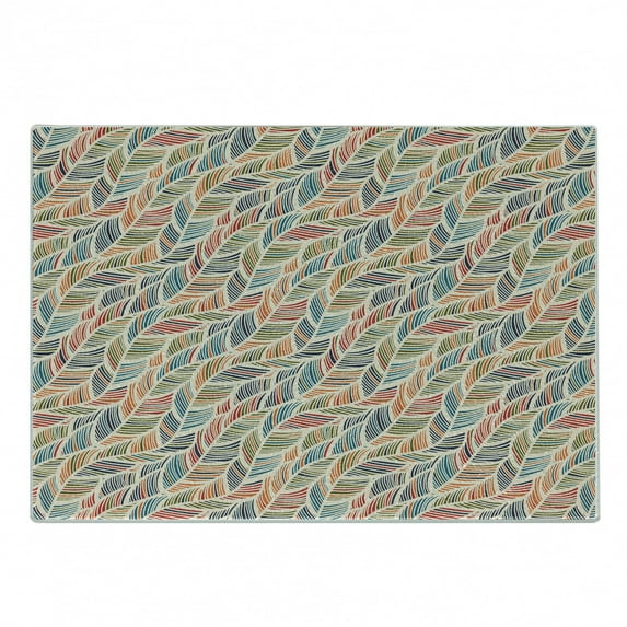 Boho Cutting Board, Abstract Feather Wave Pattern with Retro Look and Colorful Short Lines Curves, Decorative Tempered Glass Cutting and Serving Board, Small Size, Multicolor, by Ambesonne
