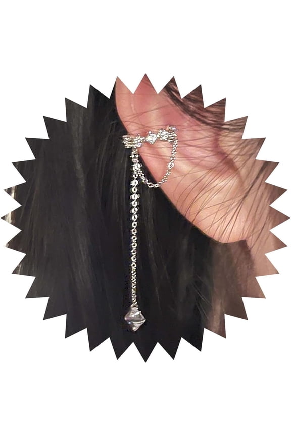 Boho Cz Ear Cuff Earrings Cz Cartilage Cuff Earrings Silver Crystal Crawler Wrap Earring Long Rhinestone Chain Earring No Piercing Jewelry for Women