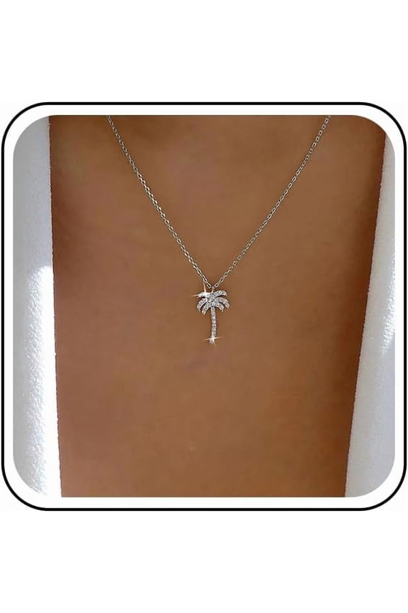 Boho Cz Palm Tree Pendant Necklace Crystal Palm Tree Necklace Gold Coconut Palm Necklace Coconut Tree Choker Necklace Tree Chain Necklace Jewelry for Women