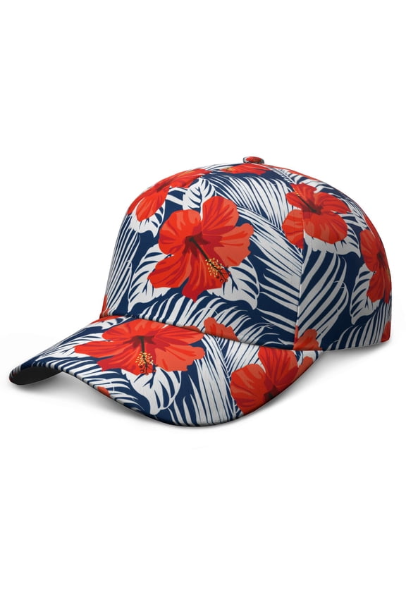 Boho Dad Hat, Comfortable Fit Washed Baseball Cap with Tropical Floral and Botanical Jungle Leaves Print, Lightweight Performance Hat for Beach Vacation and Daily Use