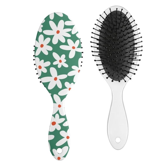Boho Daisy Aesthetic Hair Brush, Vintage Floral Detangling Hairbrush with Rustic Daisy and Wildflowers Pattern, Soft Bristle Paddle Brush for Hair Care