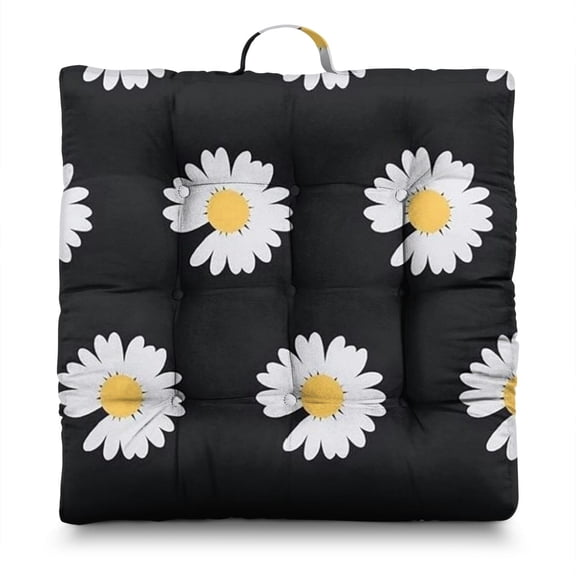 Boho Daisy Floor Pillow 22 Inch Large Square Cushion, Floral Daisy Pattern, Thick & Supportive for Yoga & Home Decor