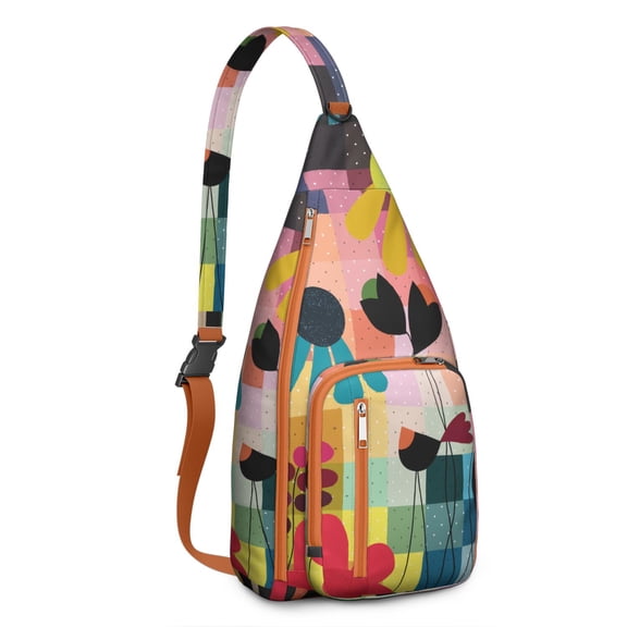 Boho Daisy Floral Sling Backpack – Retro Watercolor Wildflower Crossbody Daypack with Vintage Bloom & Country Garden Aesthetic, Lightweight Travel Bag for Women & Nature Lovers