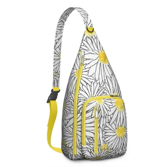 Boho Daisy Floral Sling Backpack – Retro Watercolor Wildflower Crossbody Daypack with Vintage Bloom & Country Garden Aesthetic, Lightweight Travel Bag for Women & Nature Lovers