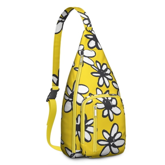 Boho Daisy Floral Sling Backpack – Retro Watercolor Wildflower Crossbody Daypack with Vintage Bloom & Country Garden Aesthetic, Lightweight Travel Bag for Women & Nature Lovers