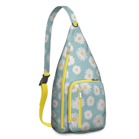 Boho Daisy Floral Sling Backpack – Retro Watercolor Wildflower Crossbody Daypack with Vintage Bloom & Country Garden Aesthetic, Lightweight Travel Bag for Women & Nature Lovers