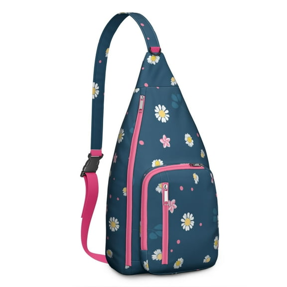 Boho Daisy Floral Sling Backpack – Retro Watercolor Wildflower Crossbody Daypack with Vintage Bloom & Country Garden Aesthetic, Lightweight Travel Bag for Women & Nature Lovers