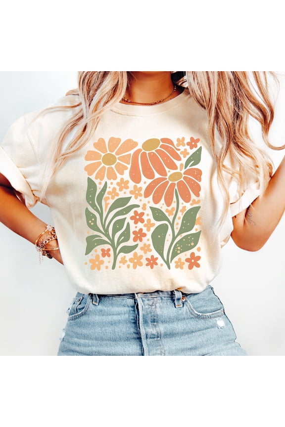 Boho Daisy Flower Tee Retro Floral Botanical Shirt
