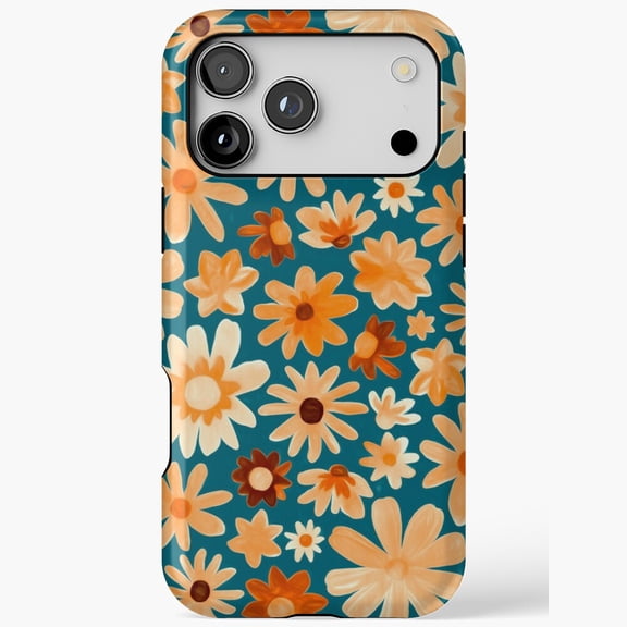 Boho Daisy Meadow On Teal Background iPhone Case 11 through 17 Pro Max