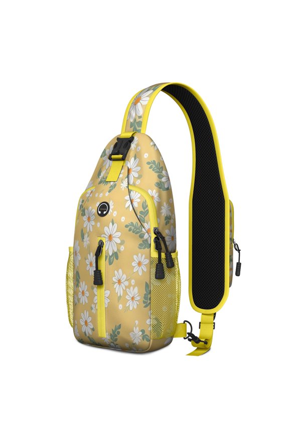 Boho Daisy Print Sling Bag with Multiple Compartments, Adjustable Shoulder Strap, Lightweight Crossbody Backpack for Students, Office Workers, Travelers, Artistic Summer Bloom Style