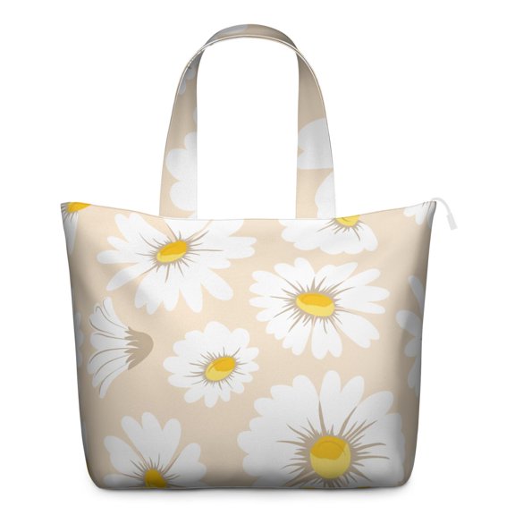 Boho Daisy Print Travel Tote Bag - Lightweight Carry-On Bag for Women, Spacious Retro Floral Design with Durable Handles