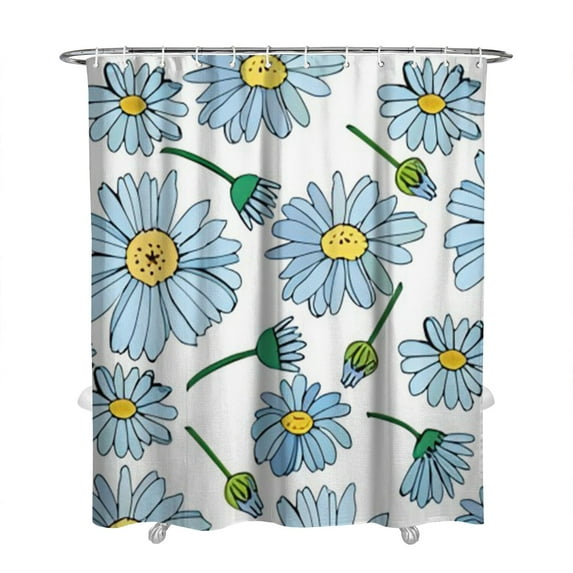 Boho Daisy Shower Curtain Aesthetic Floral Bathroom Curtain Vintage Yellow Retro Wildflower Design with Hooks 72x84 Inches