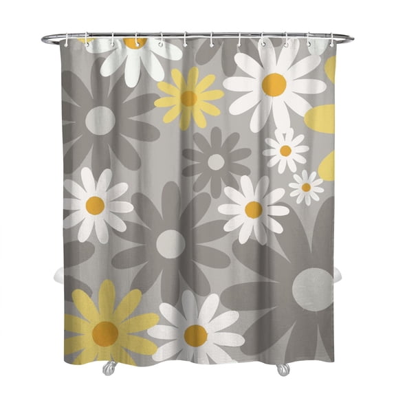 Boho Daisy Shower Curtain Aesthetic Floral Bathroom Curtain Vintage Yellow Retro Wildflower Design with Hooks 72x84 Inches