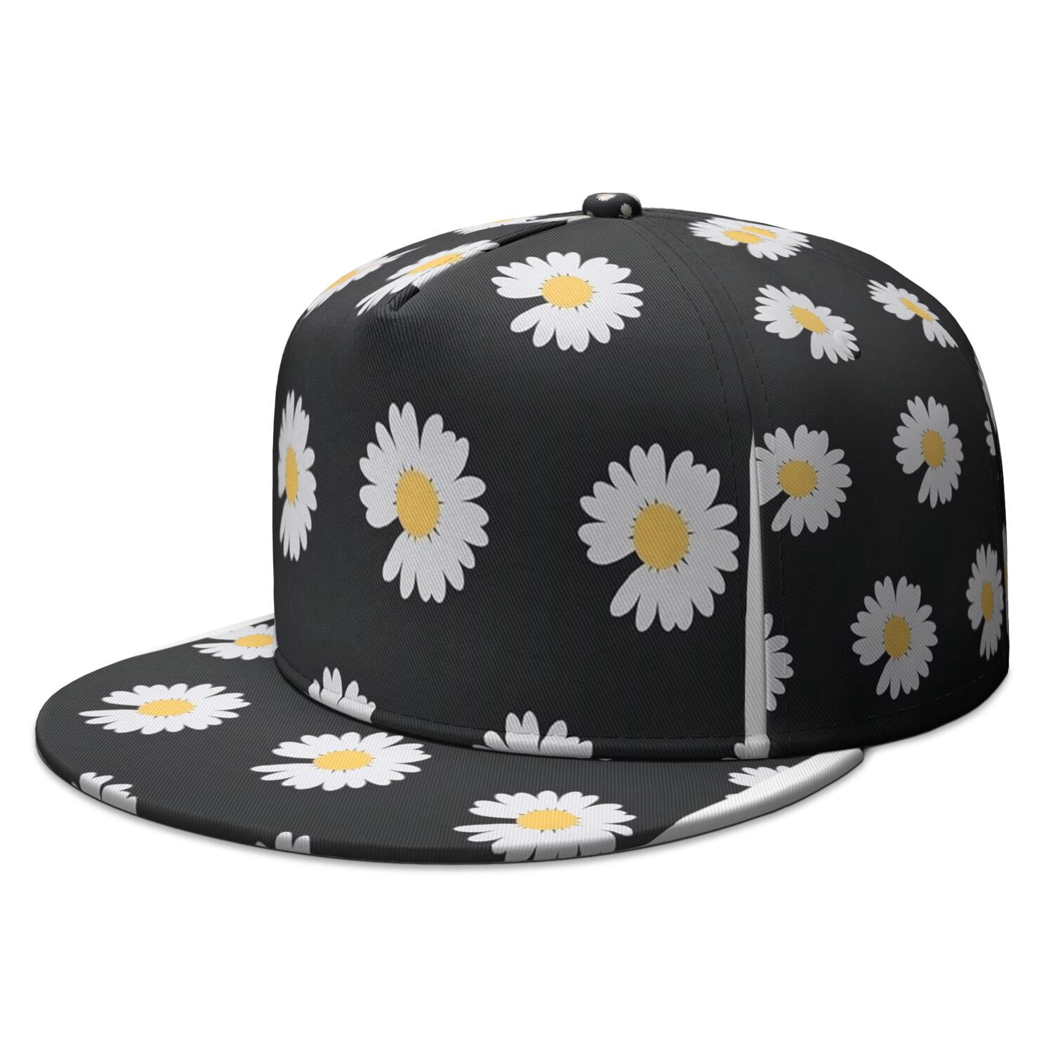Boho Daisy Snapback Hat – Wildflower Print Flat Bill Cap 