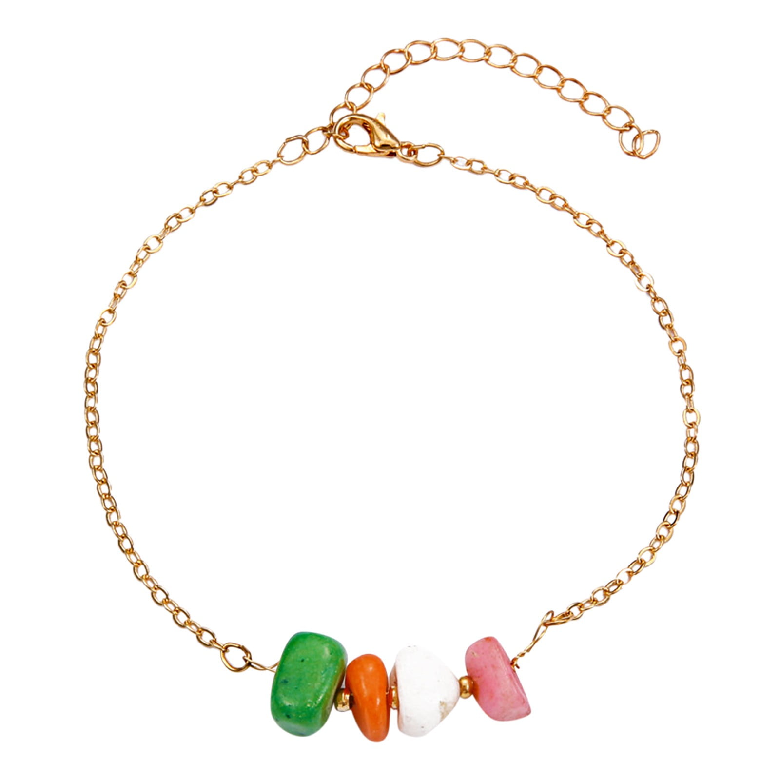 Boho Dance Colorful Natural Stone Pendant Single Layer Beach Anklets