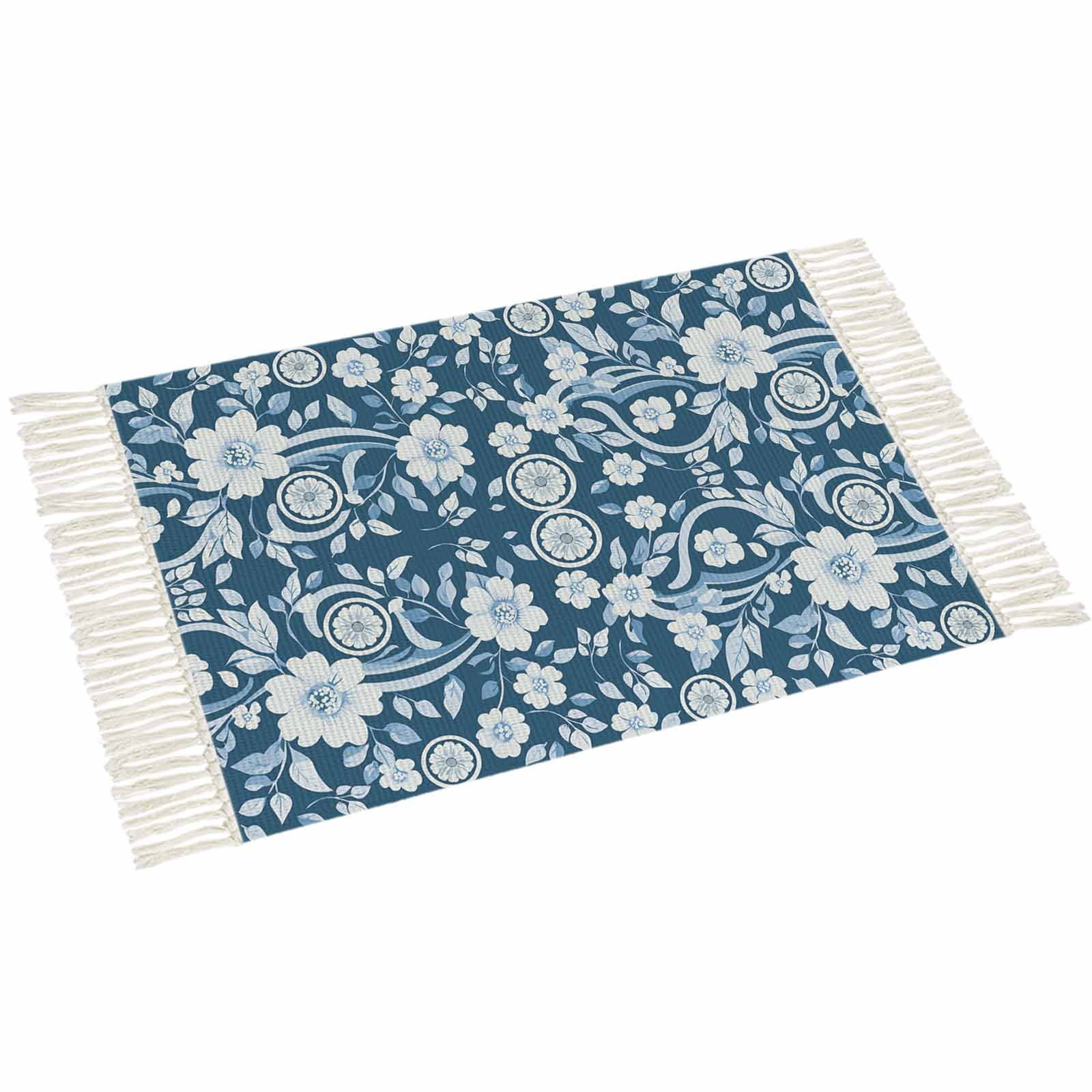 Boho Dark Blue Washable Bath Rug - 2x3 Entry Rug Washable Indoor ...