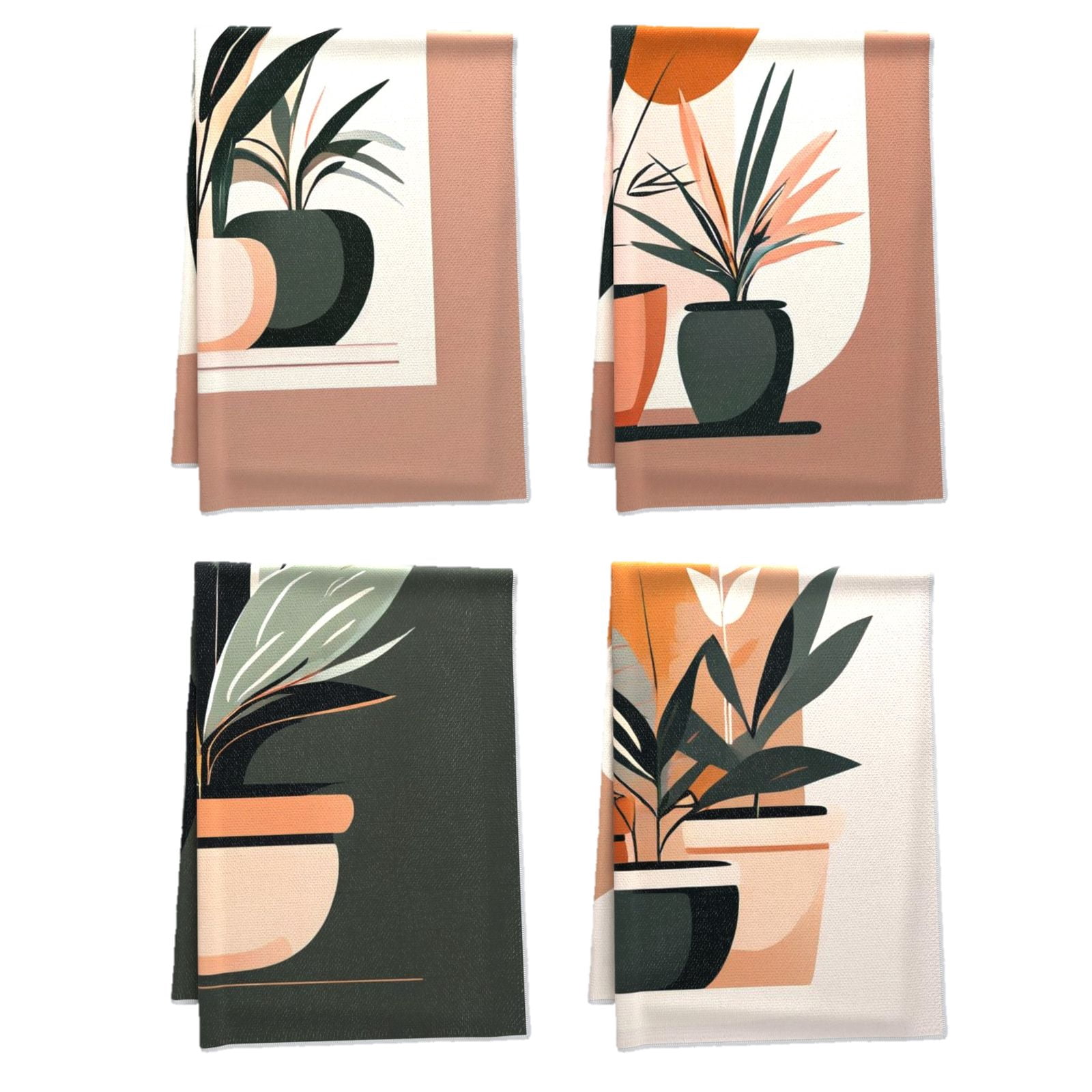 Boho Decor Bathroom Towel Potted Plant Abstract Dish Cloth and Towel ...