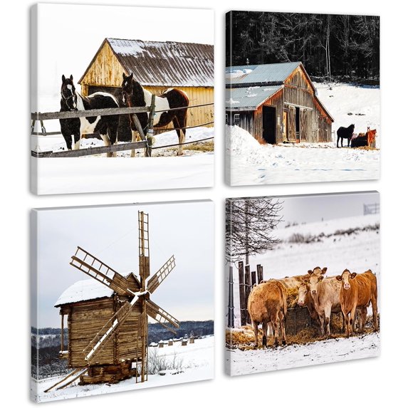 Boho Decor Botanical Wall Art - Neutral Fall Wall Decor Modern Farmhouse Decoration Plant Dried Floral Grass Canvas Print Home Bedroom Living Room Wall Decorations Set of 4(Framed 12x12in)