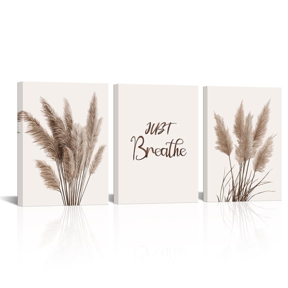 Boho Decor Botanical Wall Art Pampas Grass Picture Canvas Painting for Living Room Bedroom Home Decoration Nature Fall Plant Dried Floral Poster Set Beige Framed Minimalist Artwork