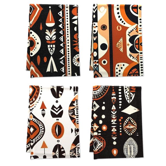 Boho Decor Breathable Dishtowel, Circular Shapes Zigzag Lines Handy Towel, Comfortable Farmhouse Bohemia Bath Towel, for Powder Room Washroom Car Garden Window (16x24in Set Of 4)